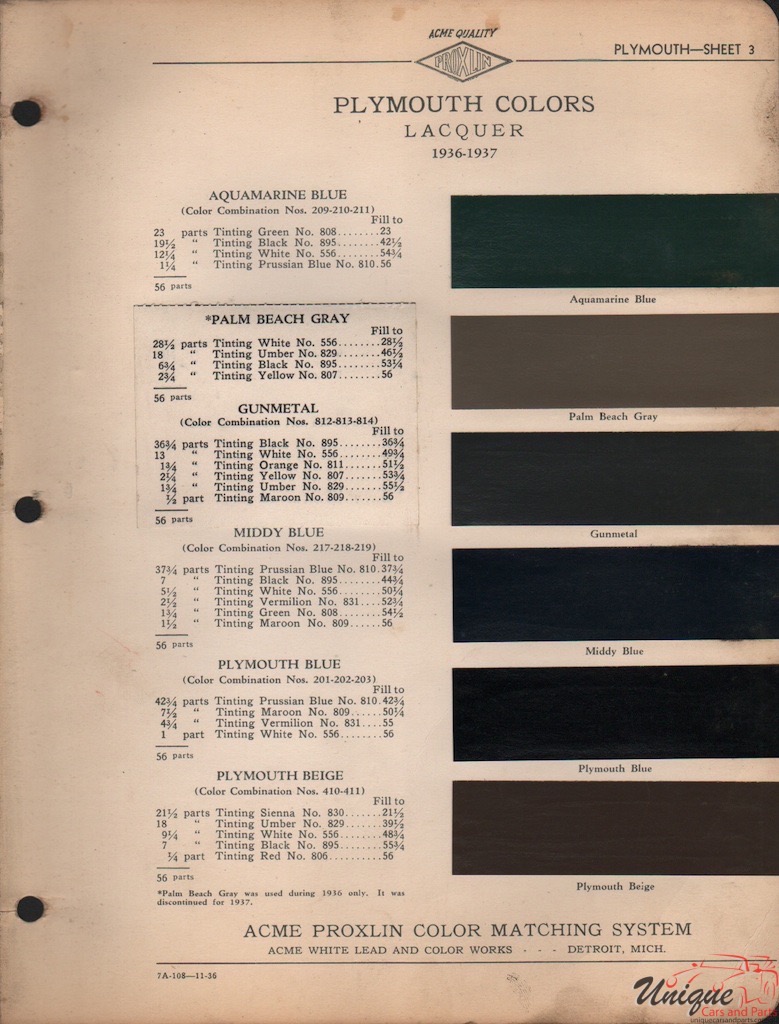 1937 Plymouth Paint Charts Acme 1